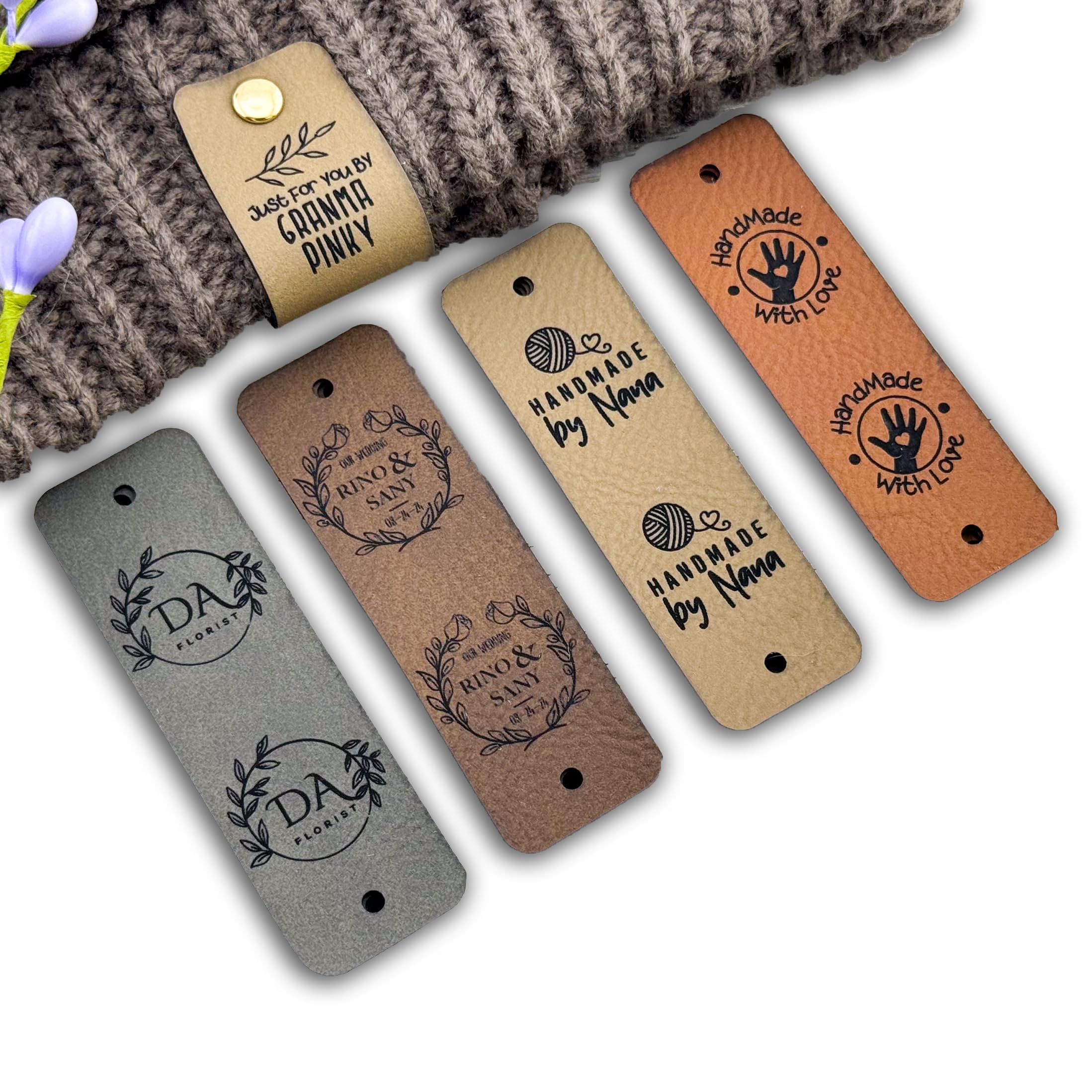 Amazon.com: Customized Faux Leather Knitting Labels with Rivets, 3